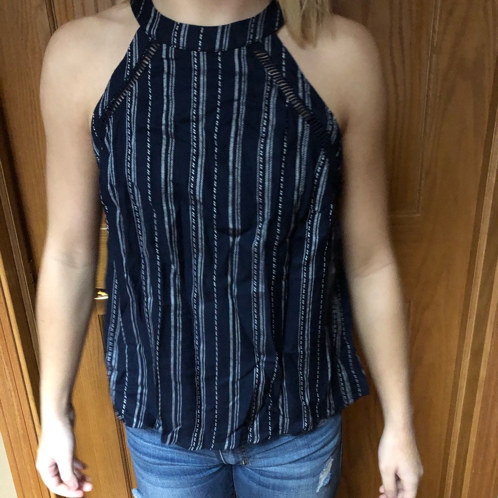 Blue and white striped tank top